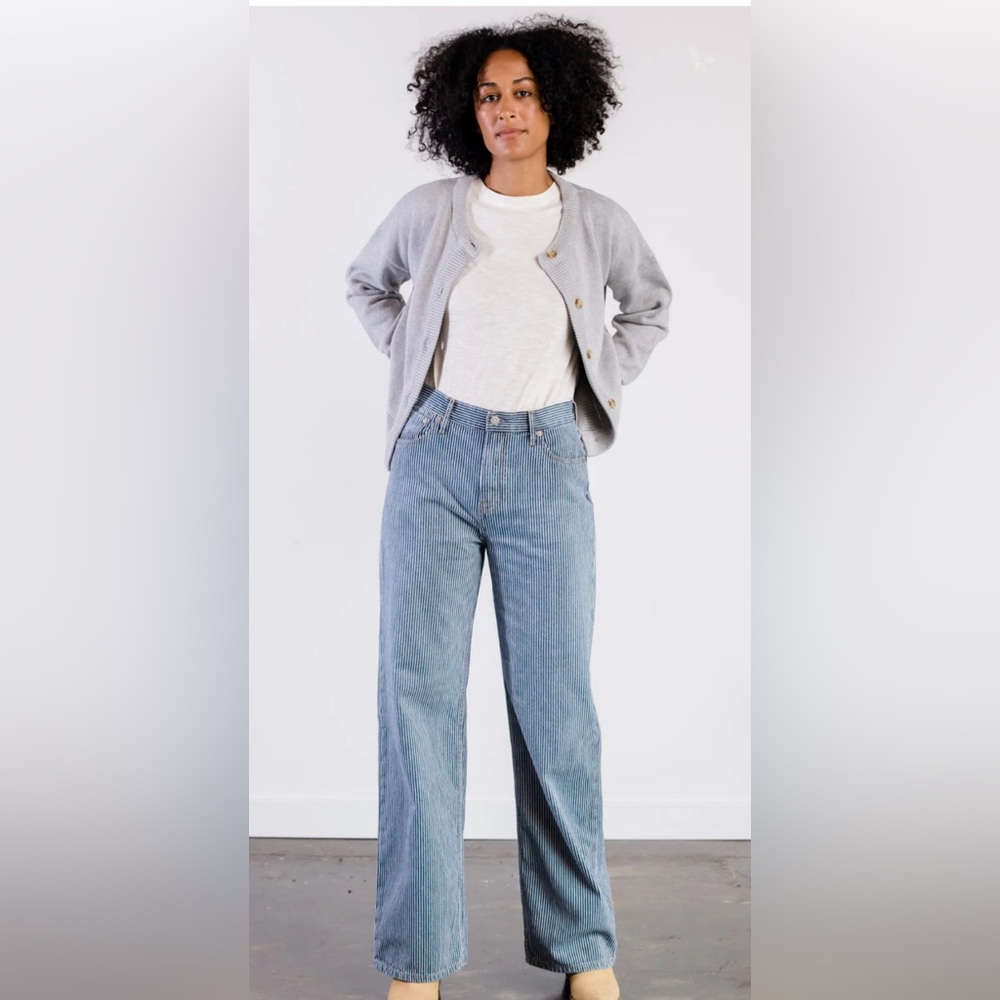 Able Elaine Blue Striped Wide Leg High-Waisted Jeans Size 28 - Picture 2 of 5